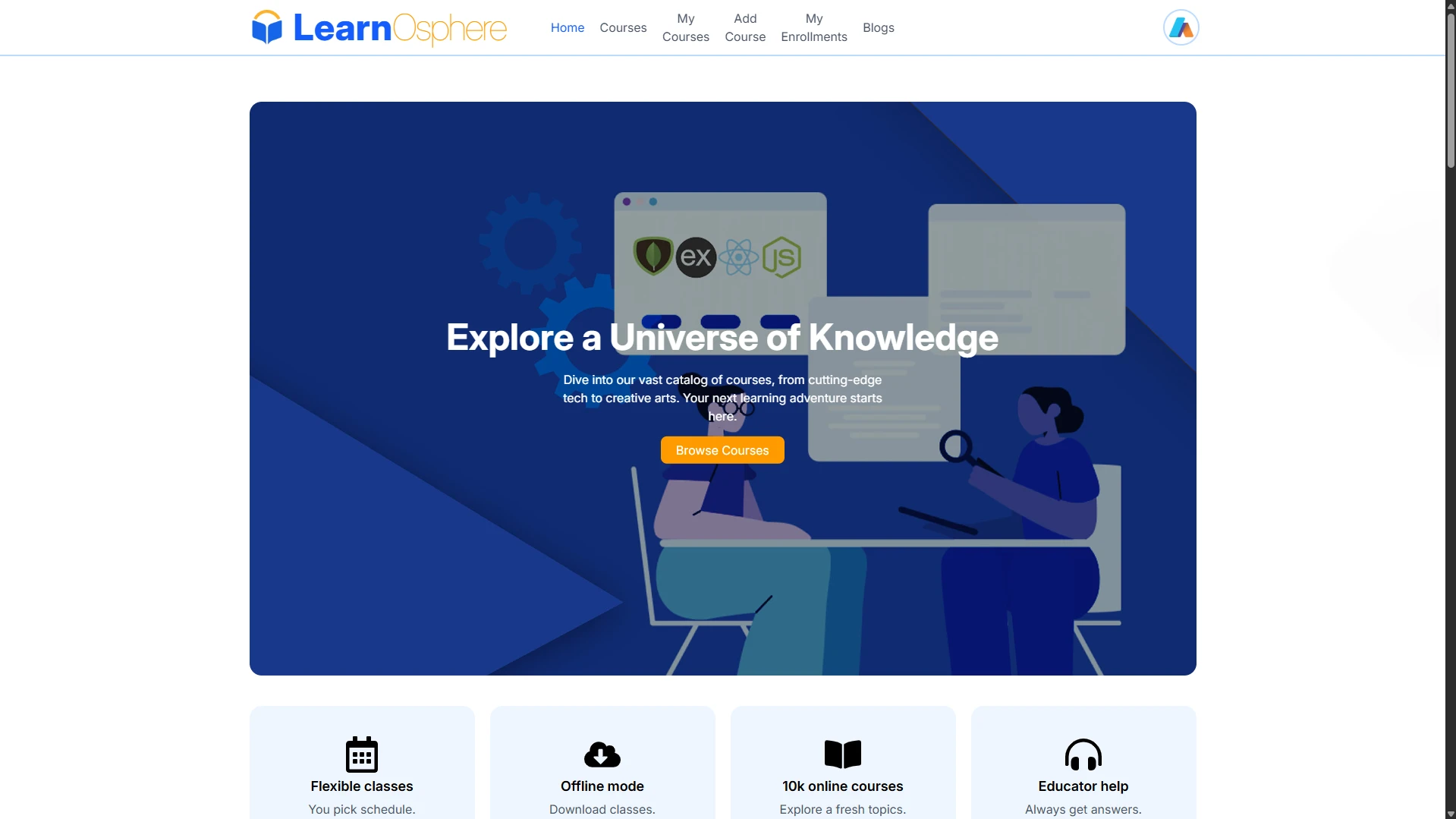 LearnOsphere (Full Stack Online Course Platform) interface preview